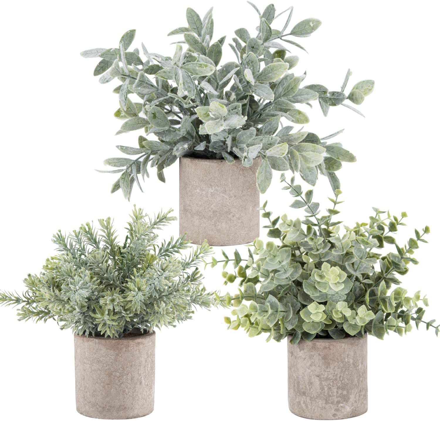 Coolmade 3 Pack Mini Potted Fake Plants Artificial Plastic Eucalyptus Plants for Home Office Desk Farmhouse Room Decor