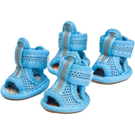 Boots Sandals Blue Small Dog Shoes  4Pcs/ Set Breathable Mesh Dog Puppy Soft Dog Paw Protectors for Small and Medium Dogs Sandals Blue Summer
