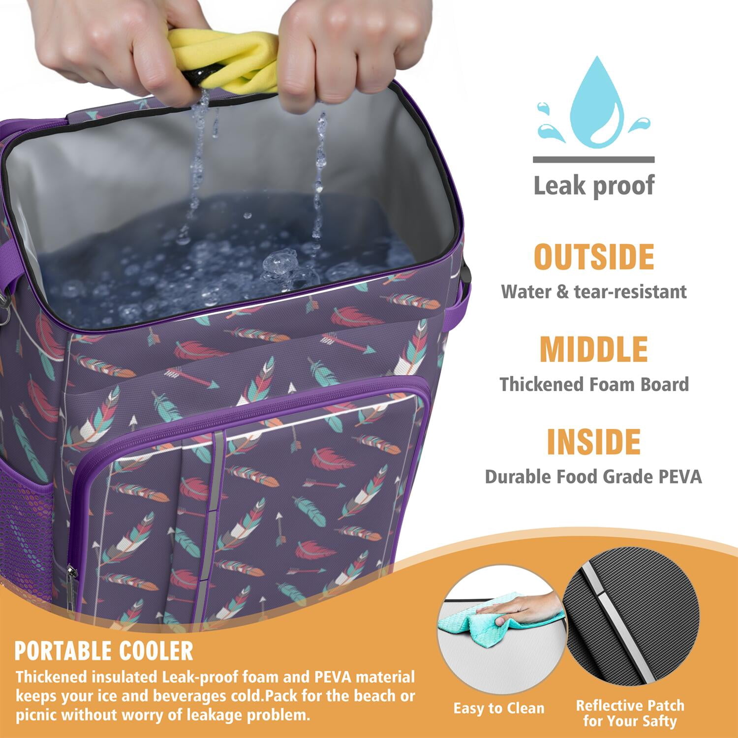 Travel Cooler Bag - Boho Bohemia Pioneer Flower Geometric Line Art Camping Beer Cooler Backpack with Bottle Opener- Waterproof Insulated Picnic Backpacks - Cooler Bag for Beach