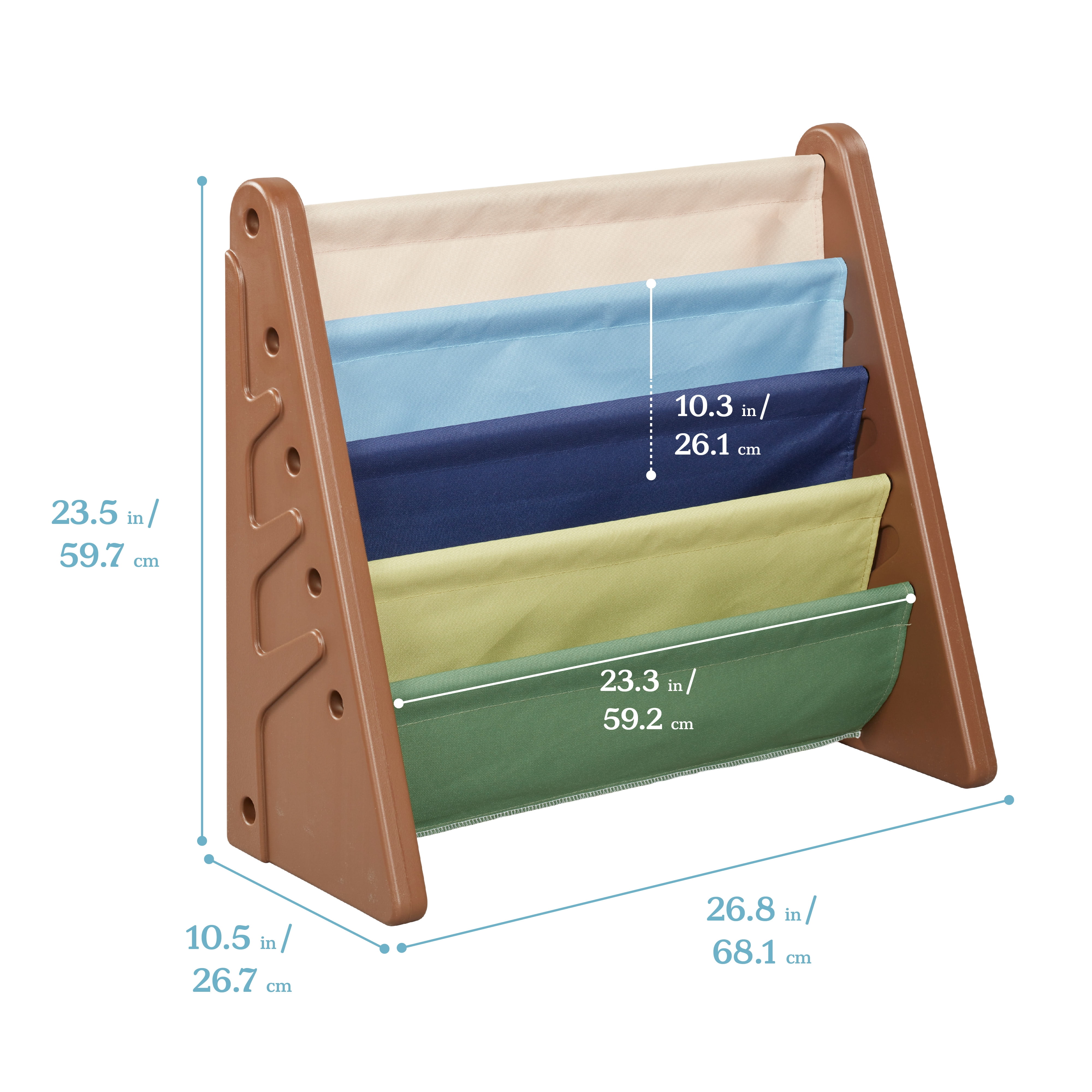 ECR4Kids 4-Tier Sling Book Display with Deep Fabric Pockets, Earthtone