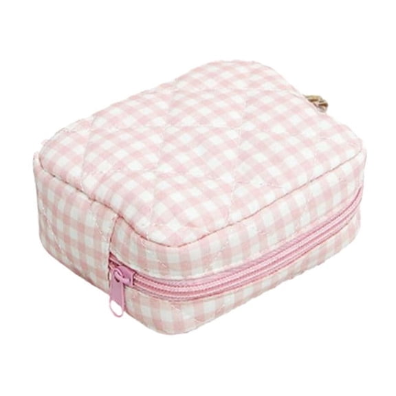 Quilted Travel Makeup Bag Set with Ruffle Plaid Design Cosmetic Organizer Pouch Mini Storage for Women Girls