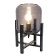 thumbnail image 2 of Simple Designs Black Wood Mounted Table Lamp with Smokey Glass Cylinder Shade, 2 of 4