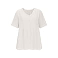 thumbnail image 5 of Turilly Women's Open Front Button Cotton Linen Blouse Summer Ladies V-Neck Short Sleeve Casual Loose Fit Tunic Top, 5 of 6