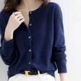 thumbnail image 4 of Cardigans pour Femmes Pull Décontracté Chaud Automne Hiver Col Rond Manches Longues Simple Boutonnage, 4 of 6