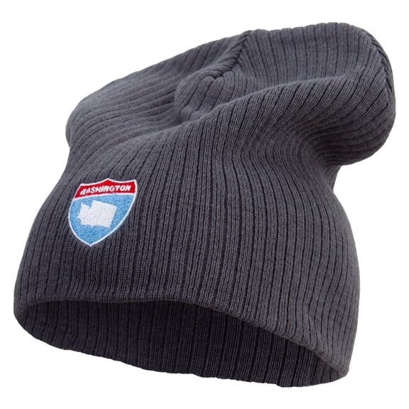 Washington Map on Road Sign Embroidered Big Size Cotton Short Beanie - Charcoal XL-3XL