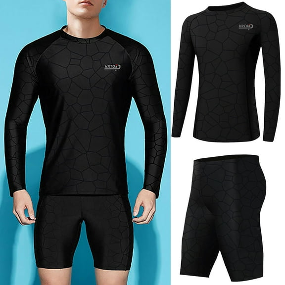 Rigardu Hot Sale!! Long Sleeve One Piece Swimwear Swimsuit for Men Men Casual Long Sleeved Diving Top Suit Swimsuit Fast Dry Surfing Shorts Suit Black L