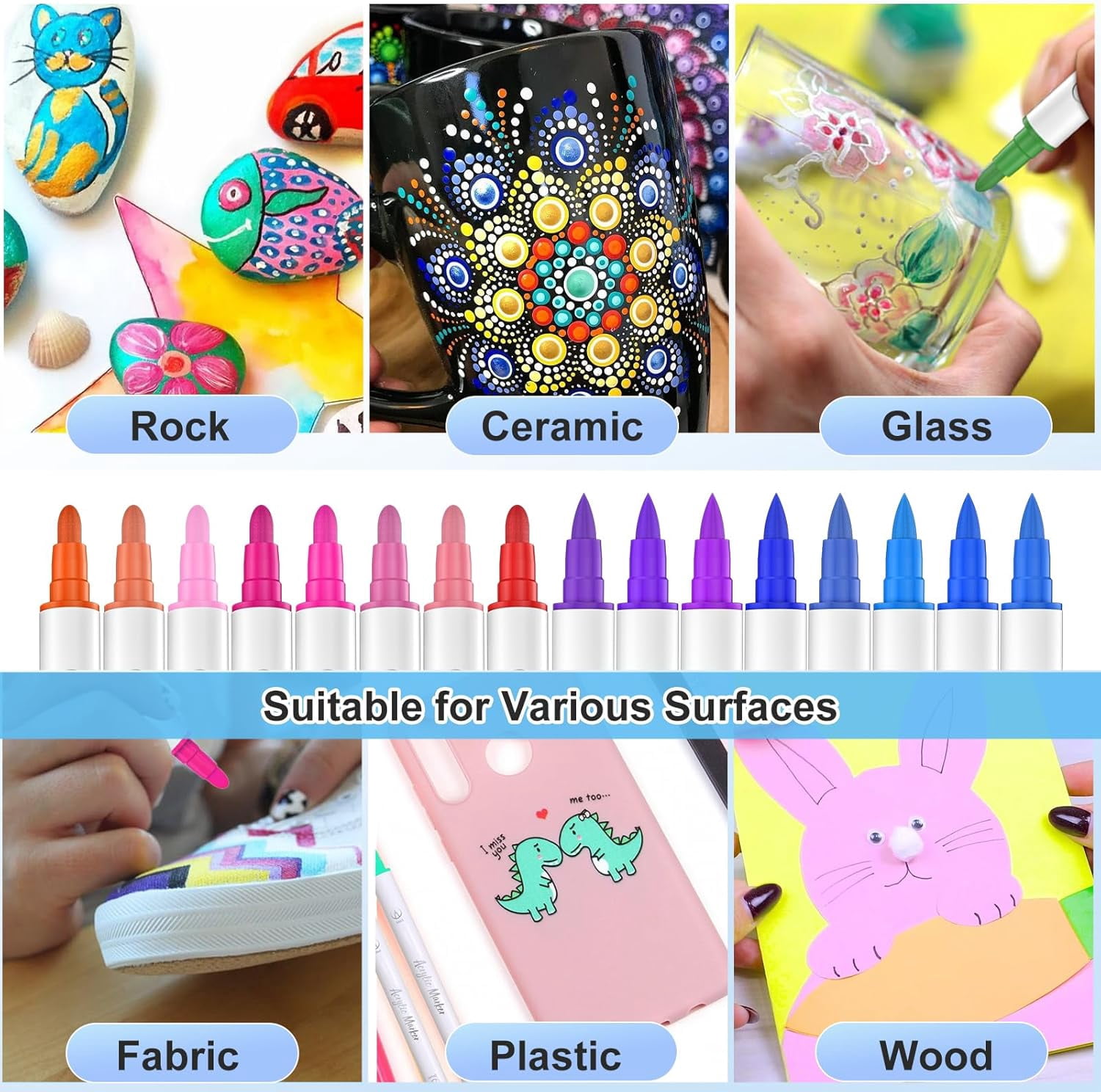 Banral 48 Pcs Dual Tip Acrylic Paint Pens Markers for Beganner  Stone, Wood Glass, DIY Crafts