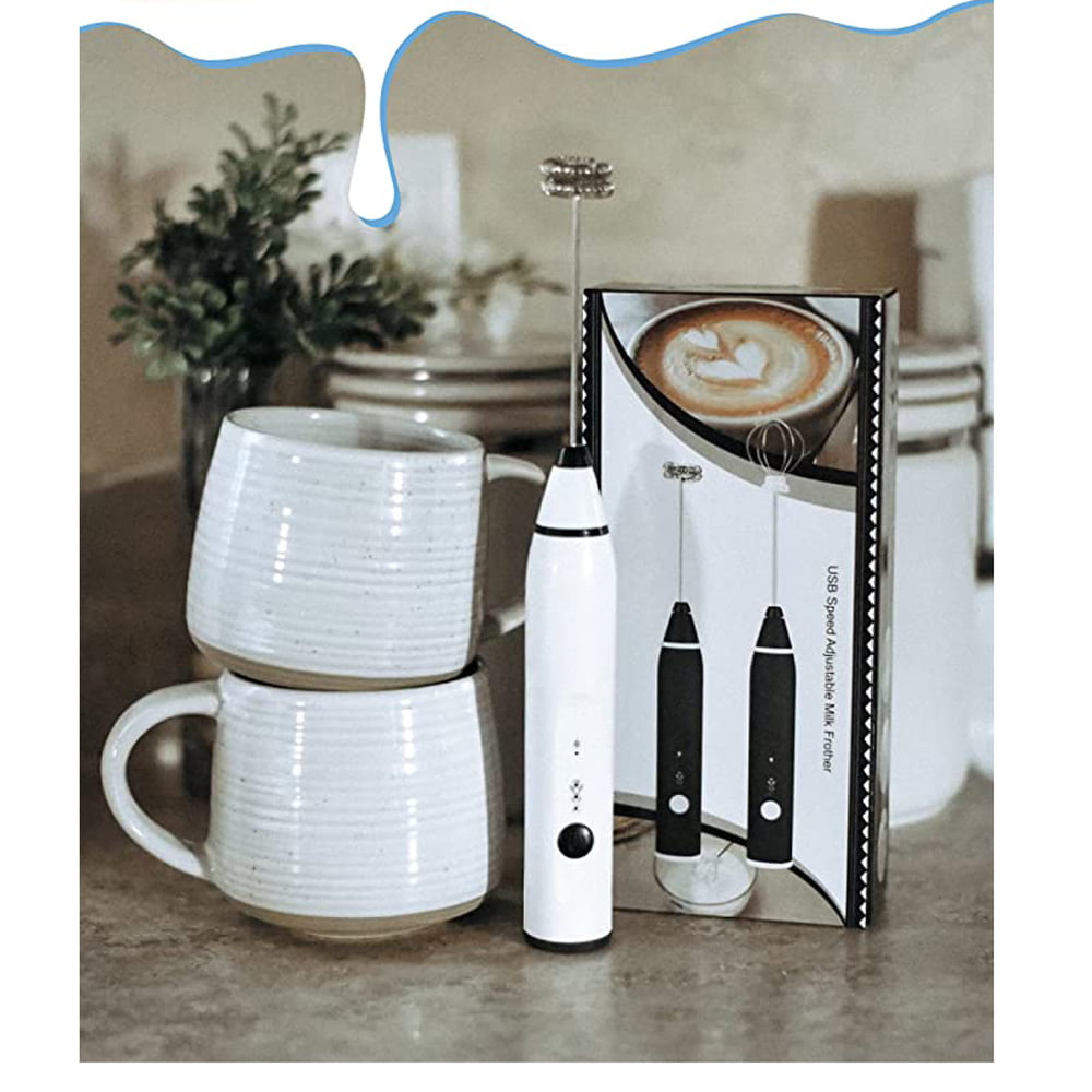 1pc Rechargeable Milk Frother With Stand, Includes 3 Whisk Heads
