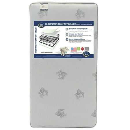 - Serta Nightstar Comfort Deluxe 5.25-Inch Crib and Toddler Mattress -104 Coils - Waterproof Woven Cover - GREENGUARD Gold Certified (Natural/Non-Toxic)
