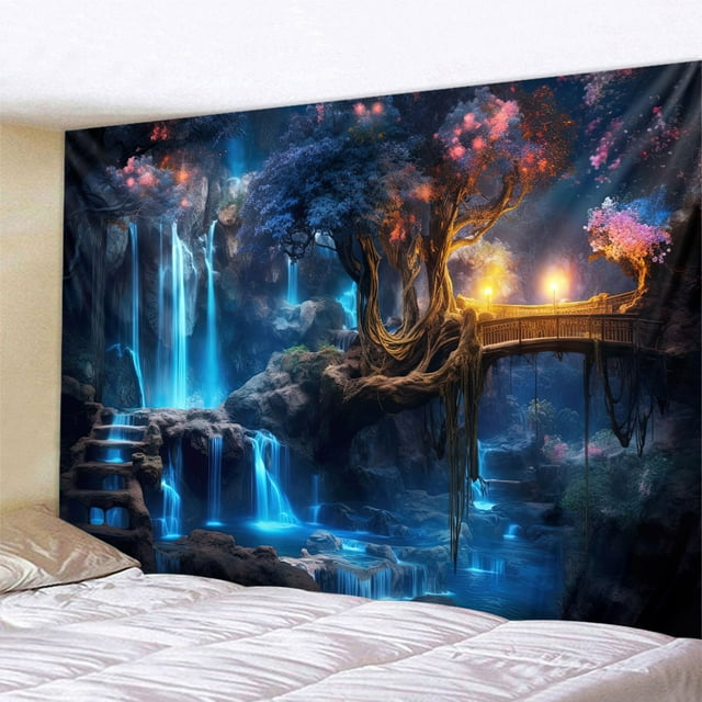 Tapiz para colgar en la pared Fantasy Waterfall Dreamy Forest Night