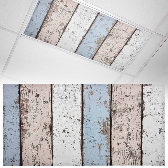 1 Pack Broken Wood Broad Fluorescent Light Covers for Ceiling Lights Vintage Stripe Wood Retro Style Magnetic Ceiling Light Covers Overhead Light Filters for Office Classroom Home