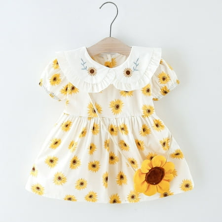

Leutsin Toddler Infant Baby Girls Short Sleeve Sunflower Printed Dress Princess Dress