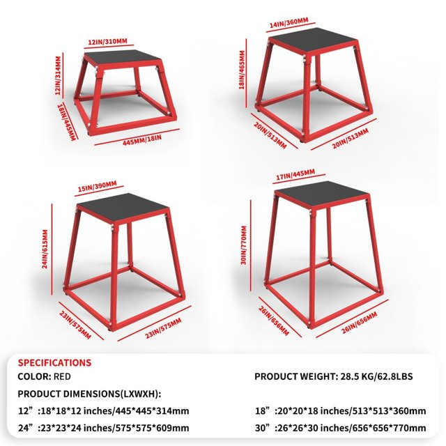 EDTara Heavy Duty Steel Plyo Box for Exercise (12, 18, 24, 30 Inch) with Rubber Pads, Plyometric Jumping Box Metal Exercise Step Up Box for Strength Training, Conditioning & Step Up Workouts