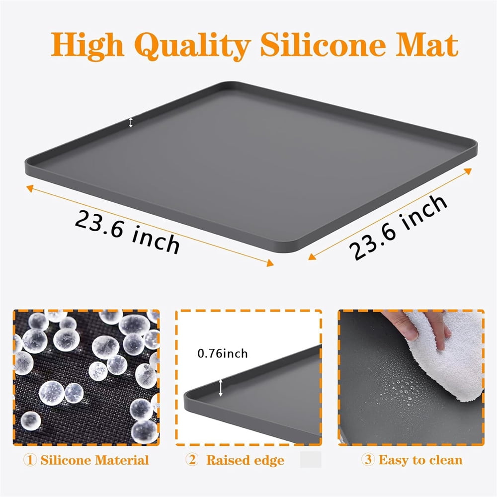 Tutuviw Mini Fridge Silicone Drip Mat with Raised Edges 23.6" x 23.6" x 0.76" Floor Protectors for Mini Refrigerator Freezer Protect From Appliance Leaks Water Spills absorbent(Grey)