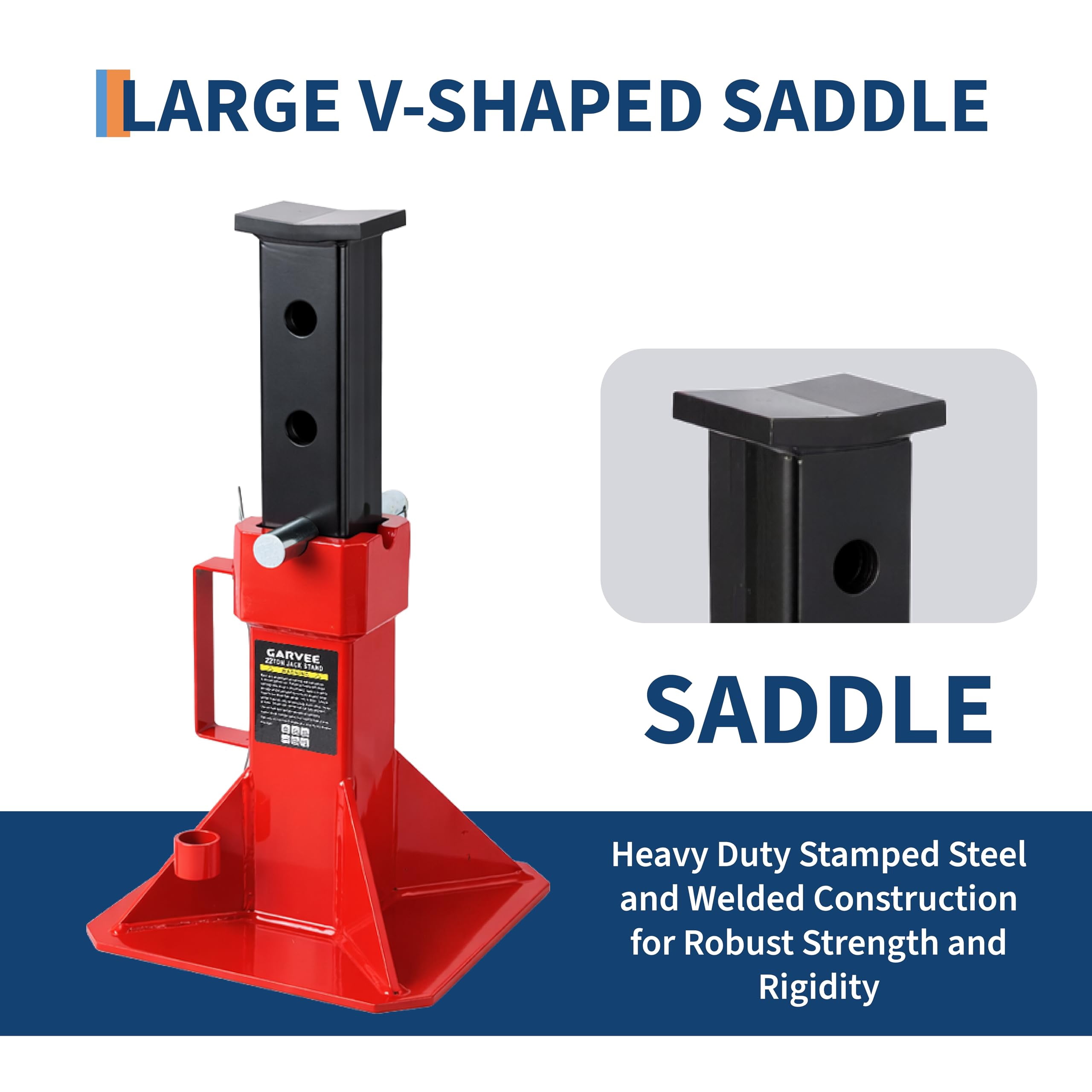 Wisykoke 22 Ton Jack Stands Set of 2, Heavy Duty Pin Type Car Jack Stand with Lock, Wide Base Safety Design for Supporting Trucks, Trailers and Equipment, Adjustable Height 13.8"-19.7"