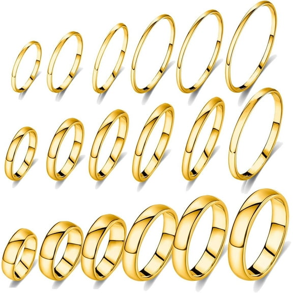 18Pcs Non Tarnish Silver Rings Set for Women & Men, 316L Gold Stainless Steel Rings Bulk 2mm 4mm 6mm
