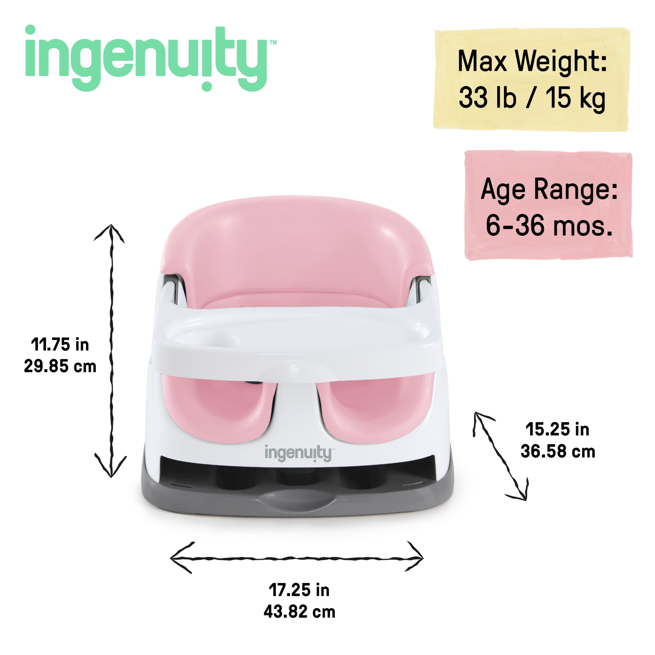 Ingenuity Baby Base 2-in-1 Booster Feeding High Chair and Floor Seat with Self-Storing Tray - Peony