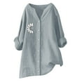 thumbnail image 2 of Gray Women Shirts, Women'S Cotton Linen Top Long Sleeve Printed Shirt,Women Shirts XL, 2 of 4