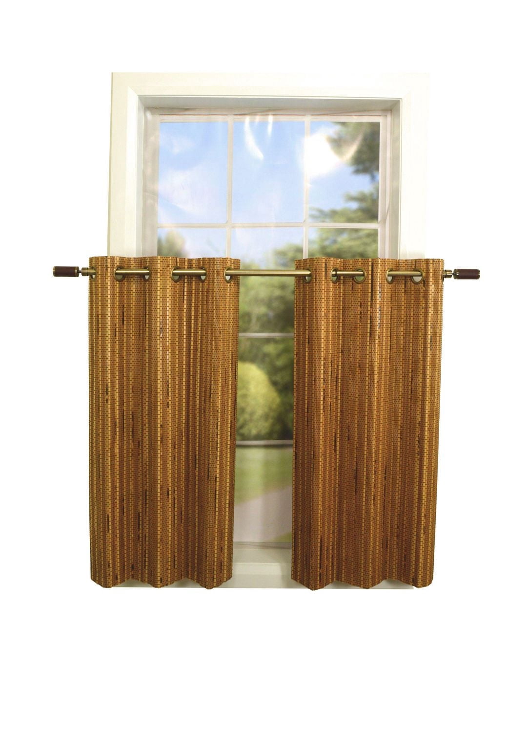 Versailles' Bamboo Wood Grommet Top Curtain Tier Set 48in x 36in