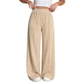 thumbnail image 2 of TaTaai Women's Casual Straight Leg Pants Linen Fabric Elastic Waist with Side Pockets Solid Color Ankle Length Trousers for Versatile Spring Fall Style Gift, 2 of 4