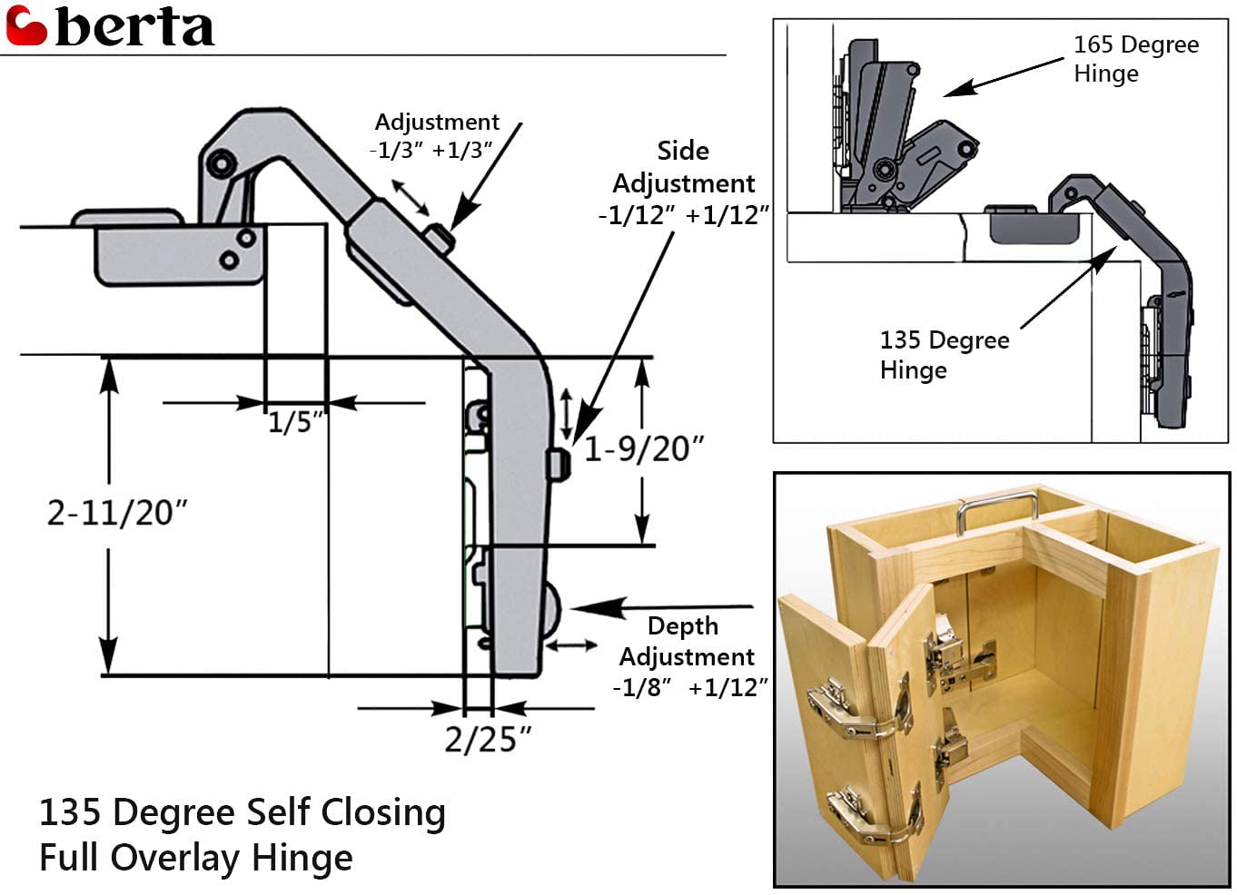 2pcs Corner Fold Cabinet Door 135 Degree Angle Hydraulic Hinge with 8 Screws 
