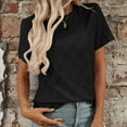 thumbnail image 6 of MIXUE Womens Summer Tops Flower Embroidered Jacquard Solid Color Round Neck Short Sleeve Loose Pullover T Shirts Holiday Wear,Black,S, 6 of 9