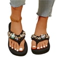 thumbnail image 3 of Domuza Flower Rhinestone Wedge Flip flops For Womens Trendy Summer Boho High Heel Platform Non slip Beach Thong Sandals Crystal Jeweled Sandal Shoes Black 7（EU-38）, 3 of 7