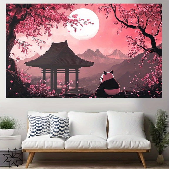 A panda-themed decorative tapestry made of polyester fiber, easy to hang, and suitable for use in dormitories, bedrooms, parties, and outdoor settings.