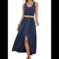 thumbnail image 1 of Vestidos de Verano para Mujer 2025, Sin Mangas, Abotonados, Cintura Baja, Informales, Corte A, Vestido Midi, Vestido de Verano, Azul Marino, Talla M, 1 of 7