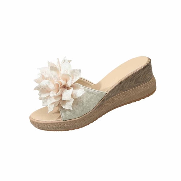 Xfvqtps Womens Wedge Sandals Slide on Open Toe Floral Embellished Summer Shoes Casual Indoor Outdoor Comfortable Slides