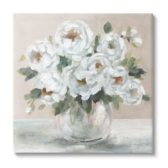 Stupell Industries White Peony Bouquet Painting Botanical & Floral Painting Gallery Wrapped Canvas Print Wall Art