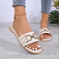 thumbnail image 3 of Eltusu Women Flat Slide Sandals, No Slip Casual PU Open Toe Summer Shoes Beige Size 8.5, 3 of 6
