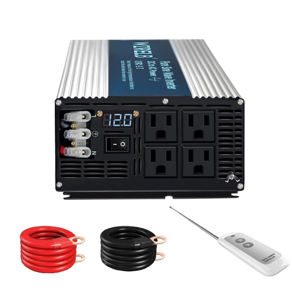 WZRELB 5000W Pure Sine Wave Inverter 12V DC to 110V 120V AC with LED Display,Remote Controller,Off-Grid Power Converter 10000W Surge with 4 AC Outlets, Hardwire Terminal for Home, RV, Truck, Camping