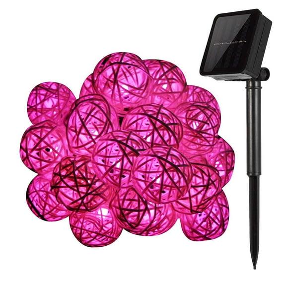 LINLIN Solar Rattan Ball String Lights, 20ft 30LED Globe Rattan Ball Fairy Lights for Outdoor Indoor Christmas Holiday Party Garden Decorations