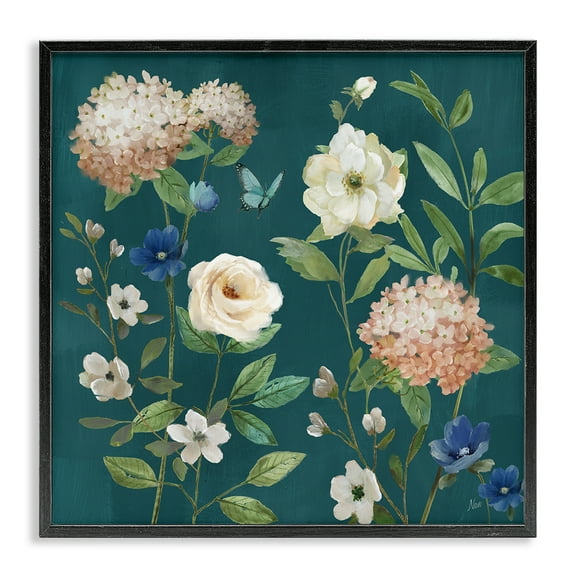 Stupell Industries Bright Garden Blooms on Green Floral Painting Black Framed Art Print Wall Art, 12 x 12