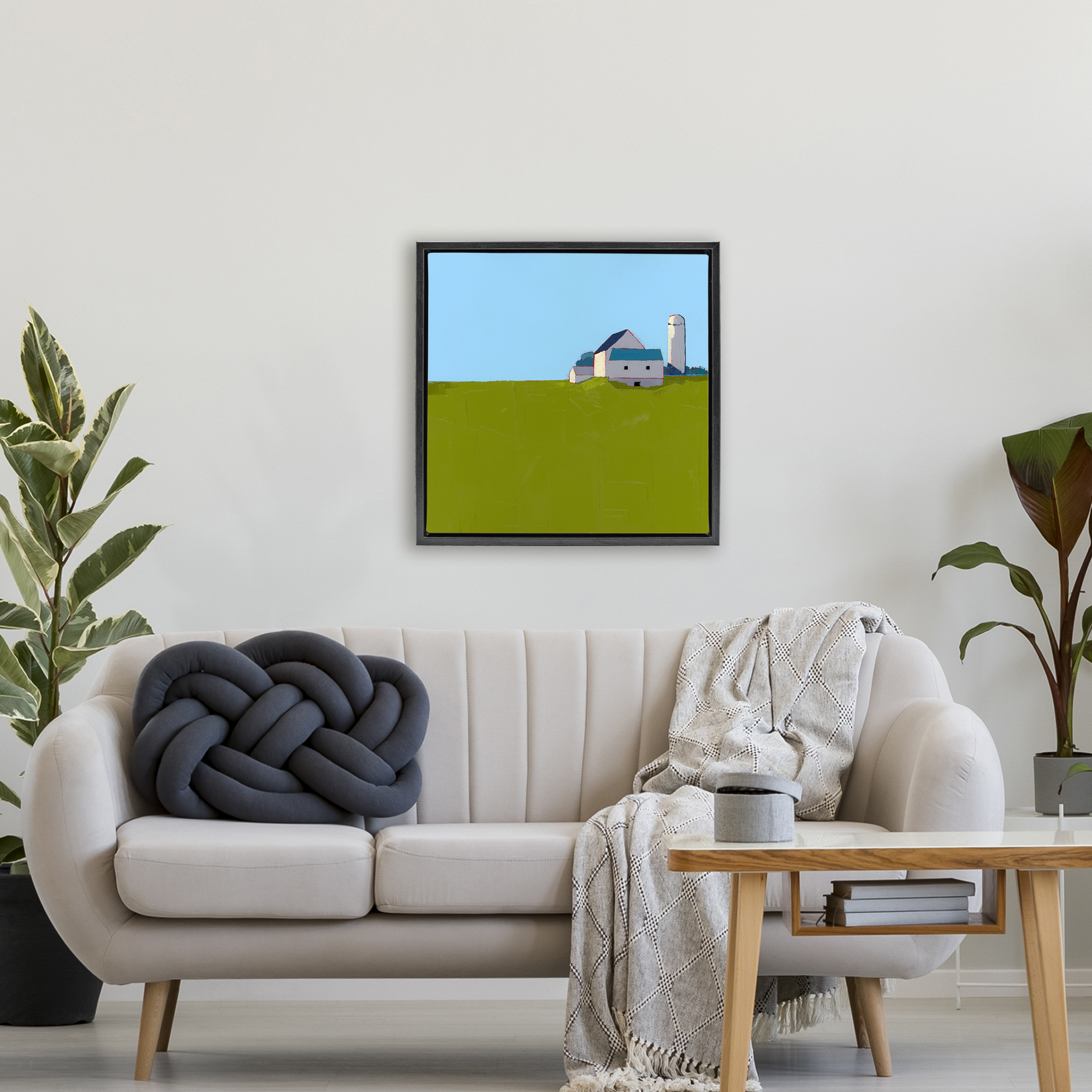 Farmland Silo in Distance Black Framed Floater Canvas Wall Art, design by Ruth LaGue