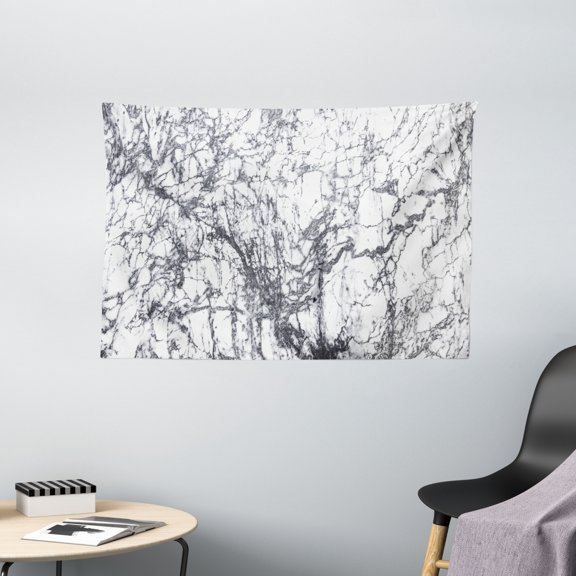 Apartment Decor Tapestry, Murky Marble Rock Motifs with Dynamic Fractal Figures Abstract Artsy Print, Wall Hanging for Bedroom Living Room Dorm Decor, 60W X 40L Inches, Grey White, by Ambesonne