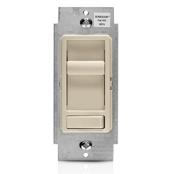 Leviton SureSlide Universal Dimmer 6674-P0T - Slide Style, 150W LED/600W Incandescent - Light Almond