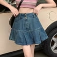 thumbnail image 6 of JIKNTTR Womens Casual Jean Skirts Summer High Waisted Pleated Denim Skirt Shorts Fashion A-Line Denim Skirt Short Skirts Trendy Jean Shorts, 6 of 6