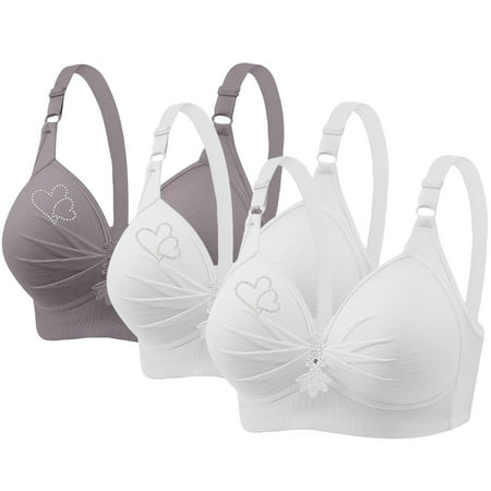 High Support Bras for Women Comfortable No Underwire Sports Bra with Adjustable Strap Womens Breathable Soft V-Neck Bras Daily Bra 3 Pack Wireless Bra Bralette for Women Gray S