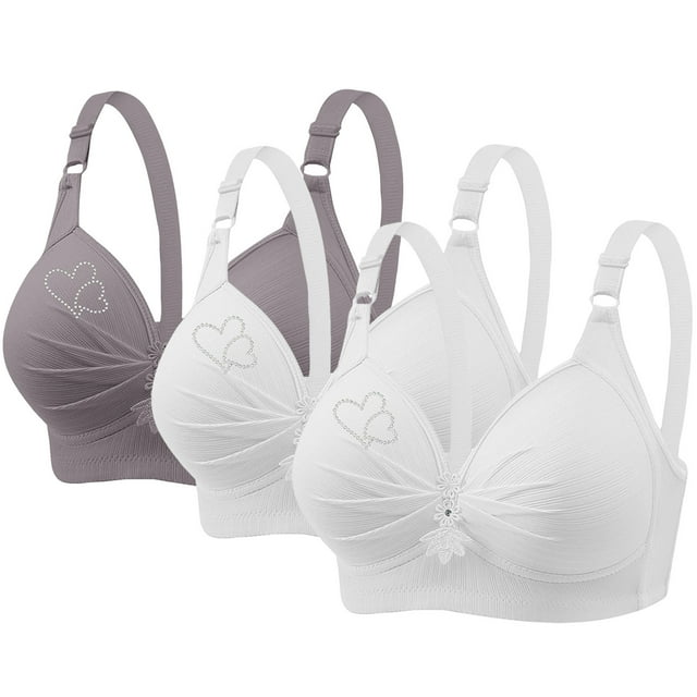 Birdeem Bras for Women 3Pcs Womans Printing Gathered Together Large Size Daily Bra Underwear No Rims