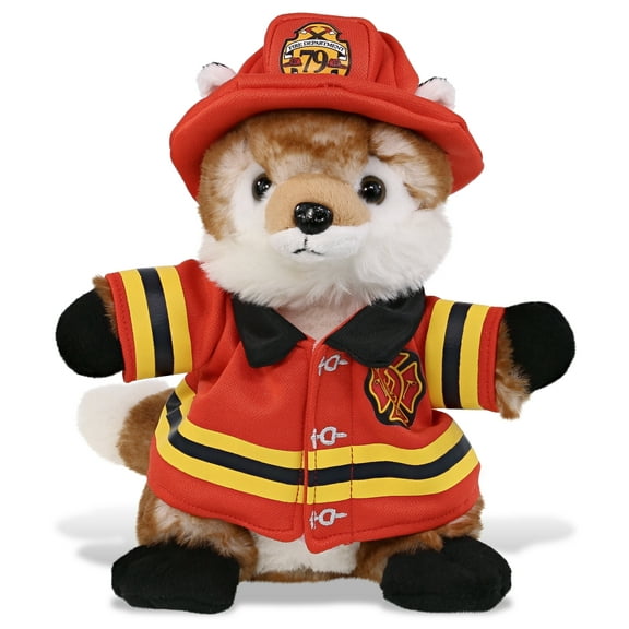DolliBu Fox Firefighter Stuffed Animal - Super Soft Fox Fireman Toy with Red Fireman Costume Outfit and Fireman Hat, Cute Wild Life Stuffed Animal Fire Fighter Doll Plush Toy for Kids - 9.5 Inch