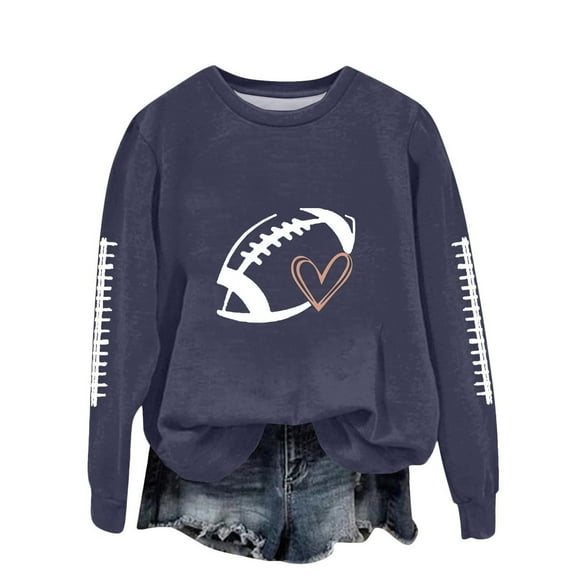 Kaliqueen Football Sweatshirts for Women Graphic Game Day Y2K Crewneck Oversized Pullover Fall Casual Long Sleeve Tops