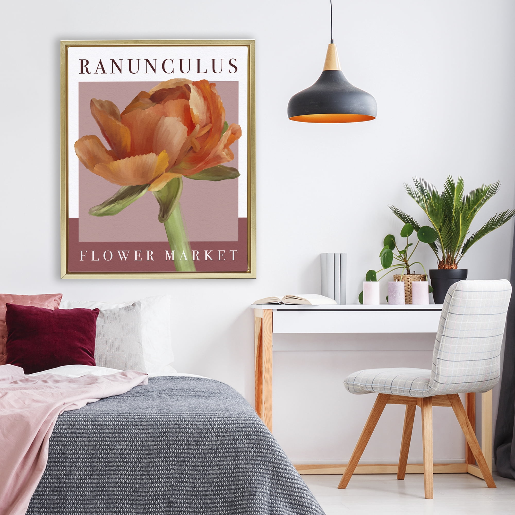 Stupell Industries Ranunculus Flower Market Gold Framed Floater Canvas Wall Art, design by Jennifer Stith