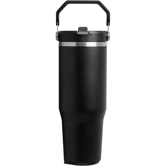 IceFlow 2.0 Flip Straw Tumbler with Handle 30 oz | Twist On Lid and Flip Up Straw | Leak Resistant Water Bottle | Insulated Stainless Steel | BPA-Free | Black 2.0