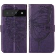 thumbnail image 2 of SaniMore Case for Google Pixel 7 Pro (6.7" 2022), PU Leather Skin with Luxury Embossed Butterfly [Wrist Strap & Card Slots & Flip Kickstand] Full-body Shockproof Business Wallet Cover, Purple, 2 of 8