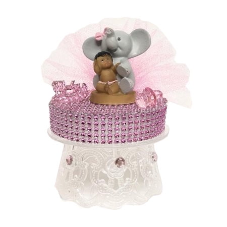 Ethnic Baby Girl Sitting on Elephant Pink Baby Shower Cake Top Decoration