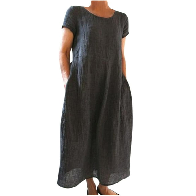 Pompotops Robe Décontractée Mode Femme Col en V en Chiffon Floral Boho Plage Manches Courtes