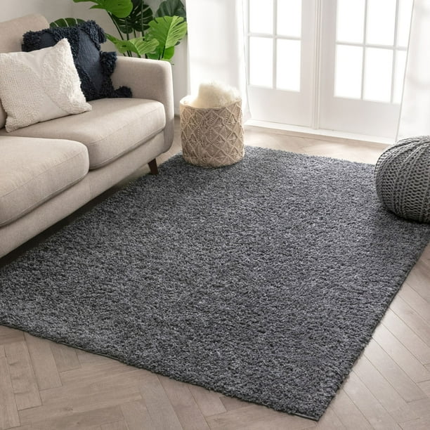 Well Woven Madison Shag Piper Ethnic Modern Solid Plain Dark Grey 7'10" x 9'10" Area Rug