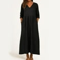 thumbnail image 2 of YDDIAN Womens Summer Dresses 3/4 Sleeve Loose Fit V-Neck Plus Size Midi Dresses Basic Active Maxi Dress with Pockets Black S, 2 of 3